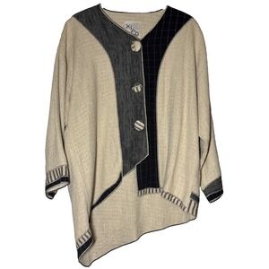Xiao Women's Asymmetrical Black & Beige Jacket Big Buttons Size Medium